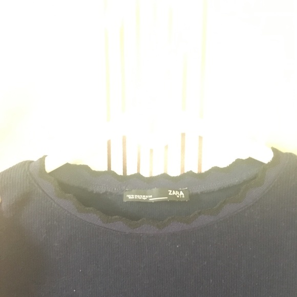 Zara navy blue ribbed long sleeved top with zig zag neckline - Picture 4 of 4